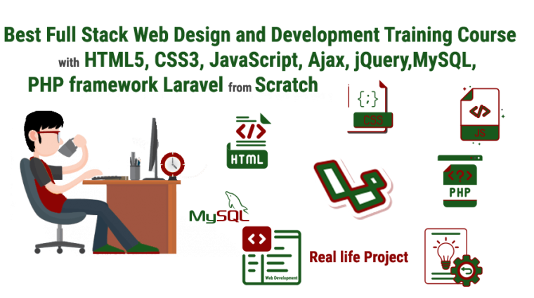 Best-Full-Stack-Web-Design-and-Development-Training-Course-with-HTML5-CSS3-JavaScript-Ajax-jQuery-MySQL-PHP-framework-Laravel-from-Scratch Laravel is a free, open-source PHP web framework. Laravel is known as one of the few frameworks that offer flexibility, code reusability, and a rich feature set to create amazing websites and online web applications. In this Best Full Stack Web Design and Development Training Course with HTML5, CSS3, JavaScript, Ajax, jQuery, MySQL, PHP framework Laravel from Scratch by becoming familiar with HTML, Core PHP, and Advance PHP. Becoming familiar with these concepts will decrease the time it takes to learn Laravel. You will Know what MVC is and how it works, understand CRUD, and learn the fundamentals of Laravel to build a life project.
